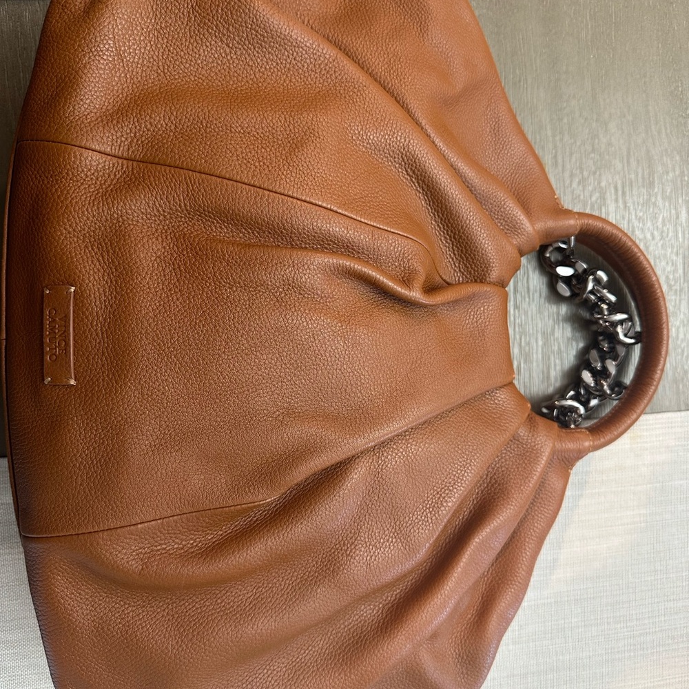 Vince Camuto Brown Leather Hobo Bag with Pleated Design